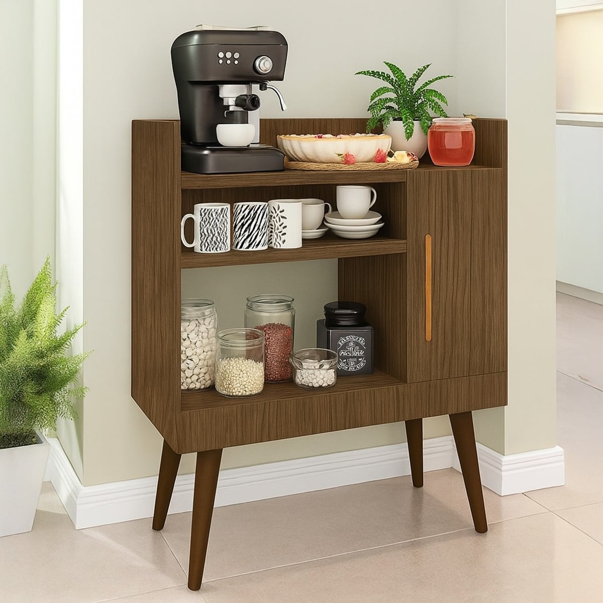 Modern Coffee Corner – White or Light Brown – 80 × 80 × 30 cm