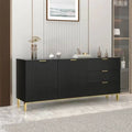 Modern Black Sideboard – 2 Doors + 3 Drawers, Gold Stainless Steel Legs | 150 × 85 × 40 cm