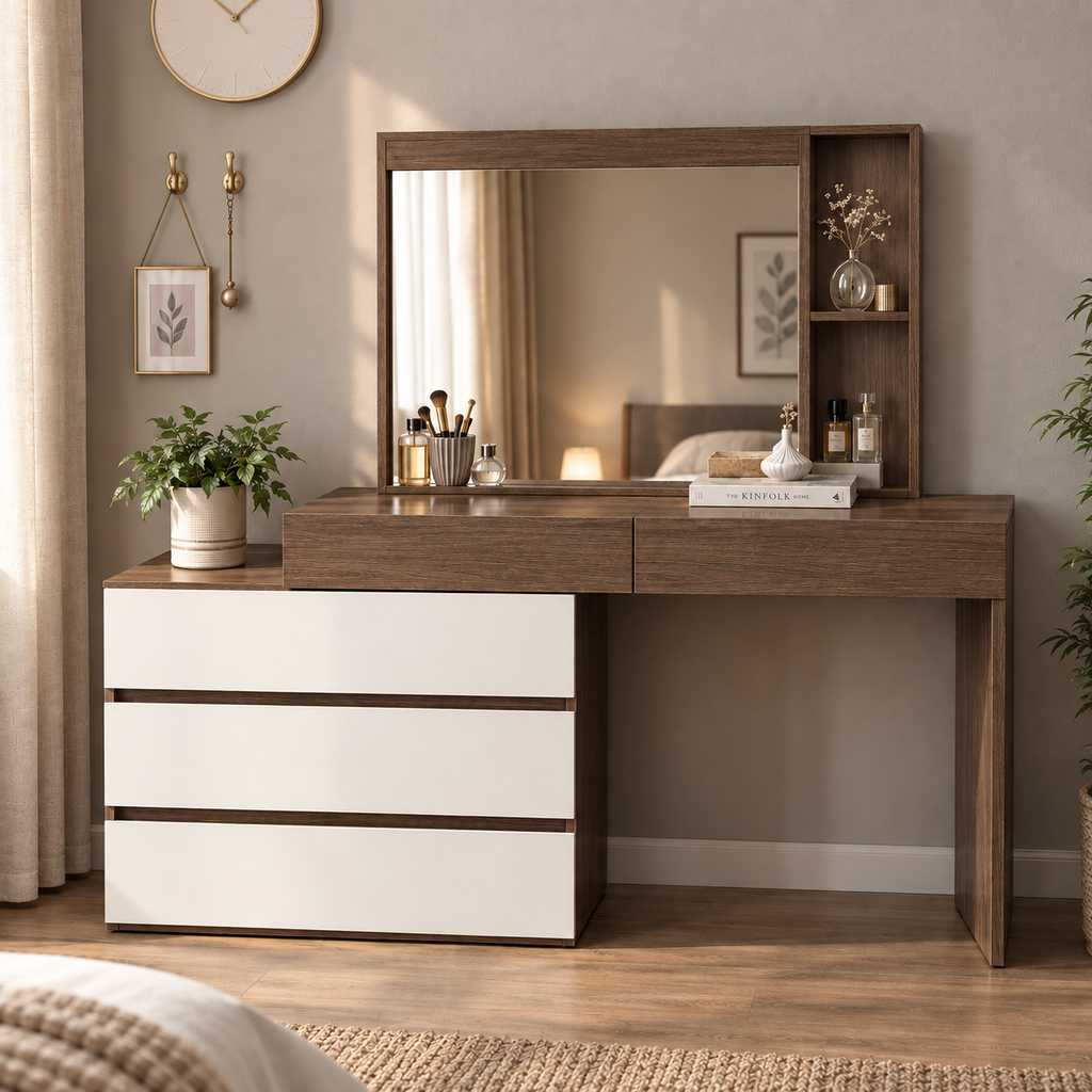 Modern Beige & White Dresser – 140 × 120 × 40 cm