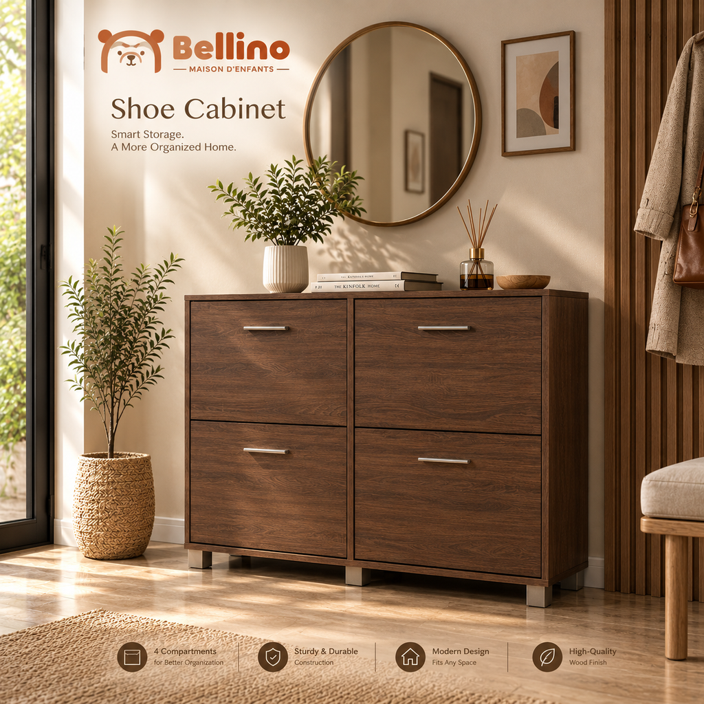 Modern 4-Door Shoe Cabinet – 100 × 100 × 30 cm