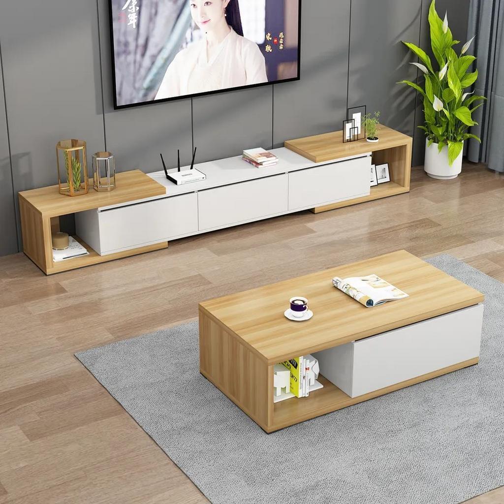 2-Piece TV Unit & Coffee Table Set | White & Beige