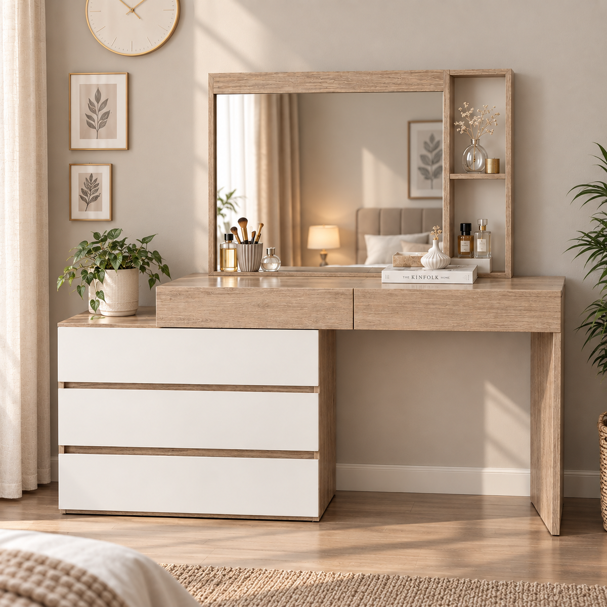 Modern Beige & White Dresser – 140 × 120 × 40 cm