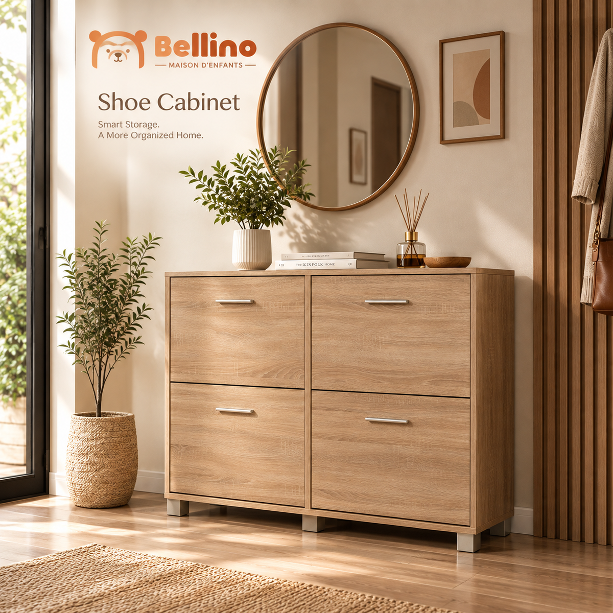 Modern 4-Door Shoe Cabinet – 100 × 100 × 30 cm