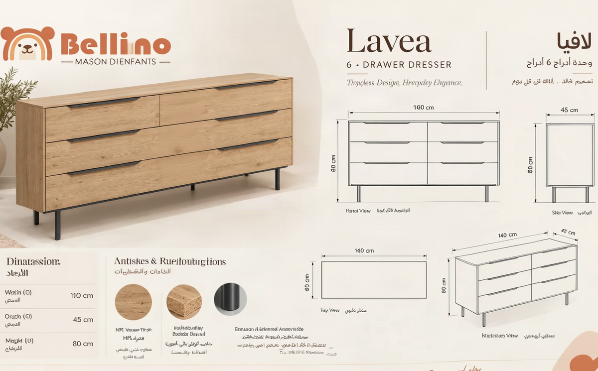 Lavia – Luxury 6-Drawer Unit – 140 cm