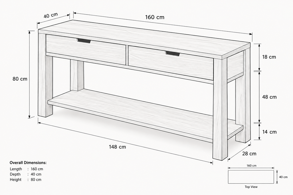 Modern Wooden Console – Practical & Elegant Design – 160 cm