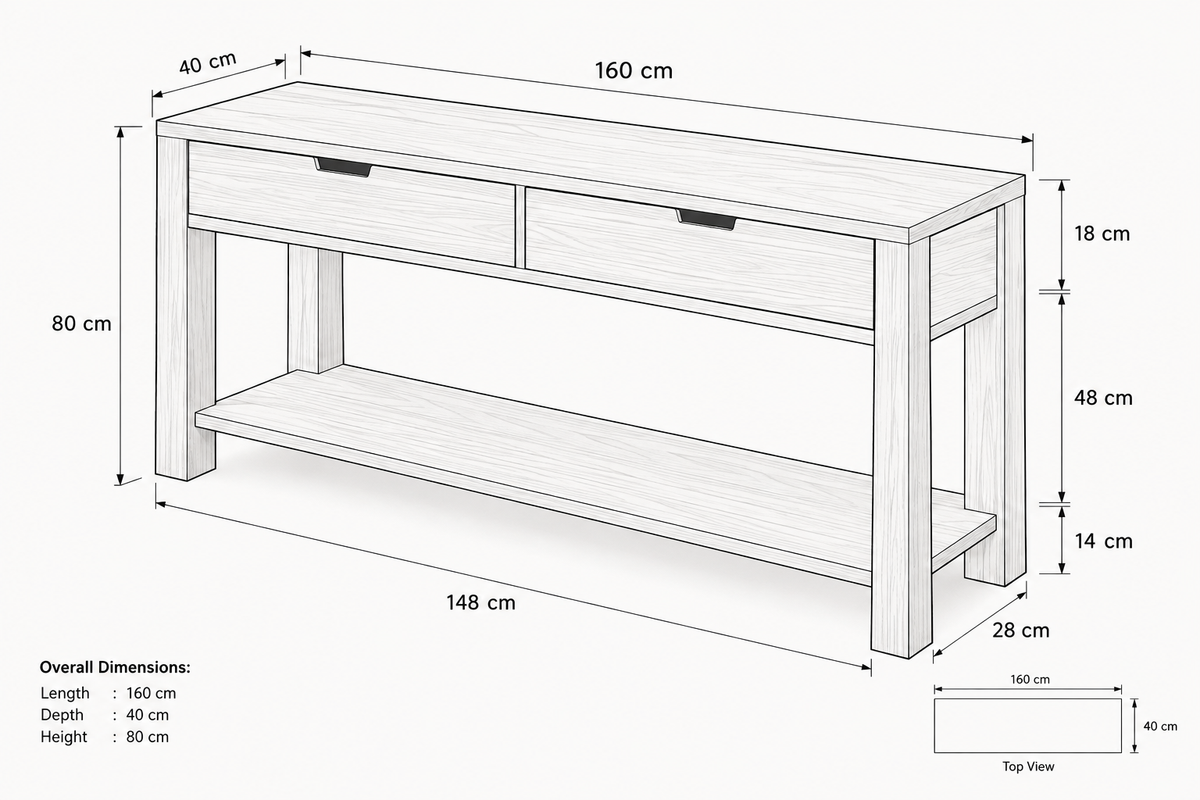 Modern Wooden Console – Practical & Elegant Design – 160 cm