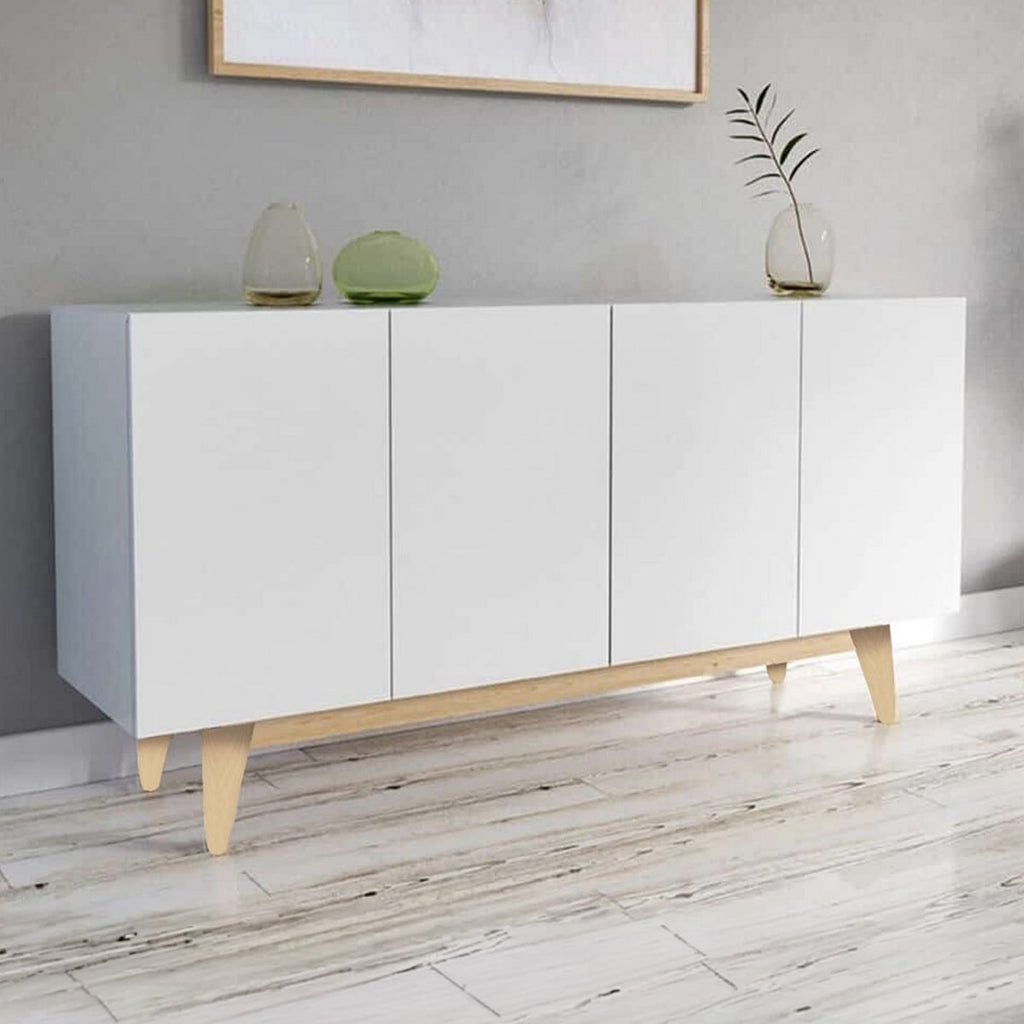 White & Beige 4-Door Sideboard – 80 × 160 × 40 cm