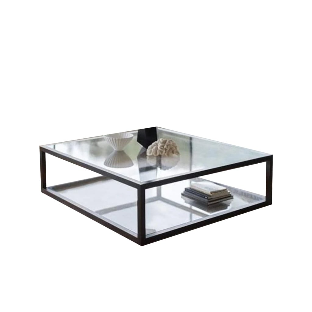 Black Steel & Glass Coffee Table – 40 × 90 × 100 cm