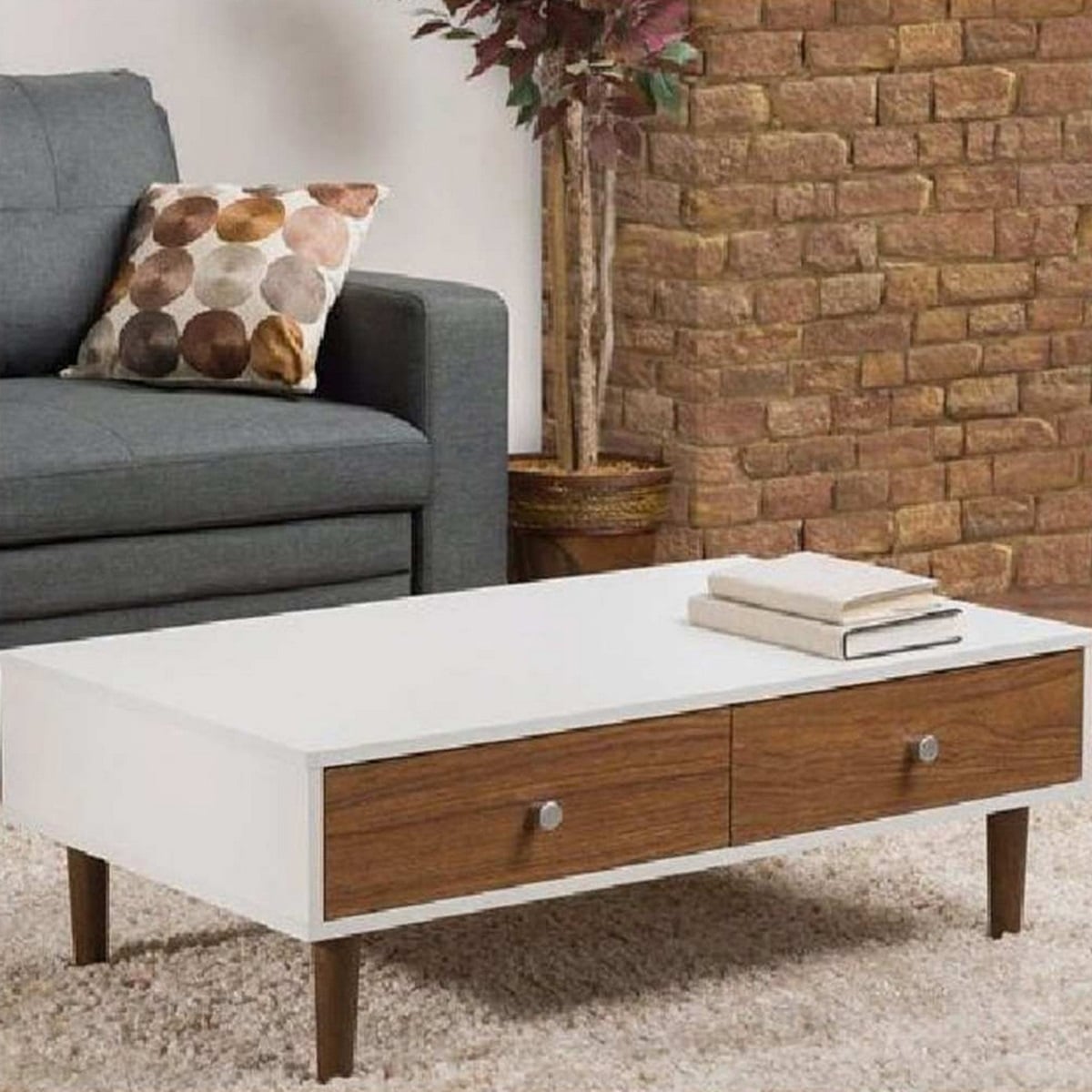 Rina Coffee Table — White & Brown 100 × 50 × 40 cm