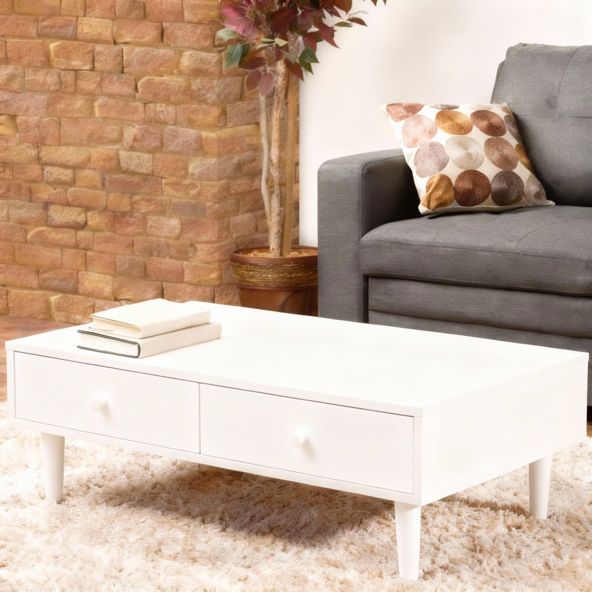 Rina Coffee Table — White & Brown 100 × 50 × 40 cm