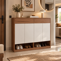 MDF Shoe Cabinet – 8 Shelves, Brown & White | 110 × 120 × 40 cm