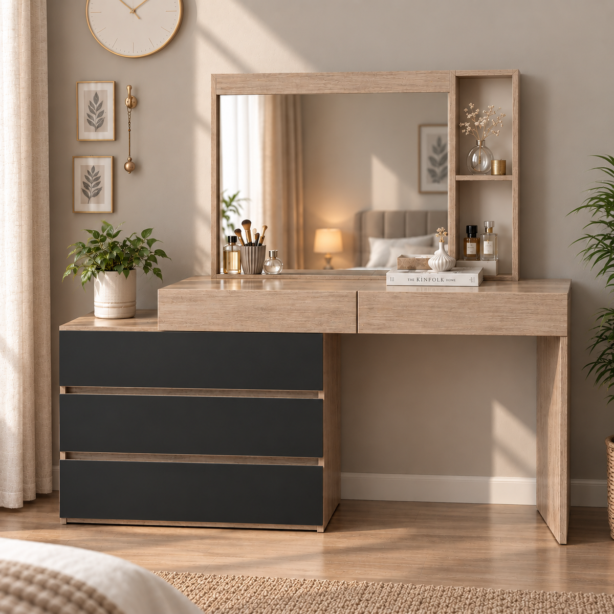 Modern Beige & White Dresser – 140 × 120 × 40 cm