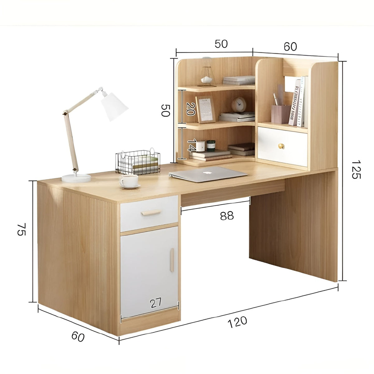 White & Wood Desk – 120 × 60 × 125 cm