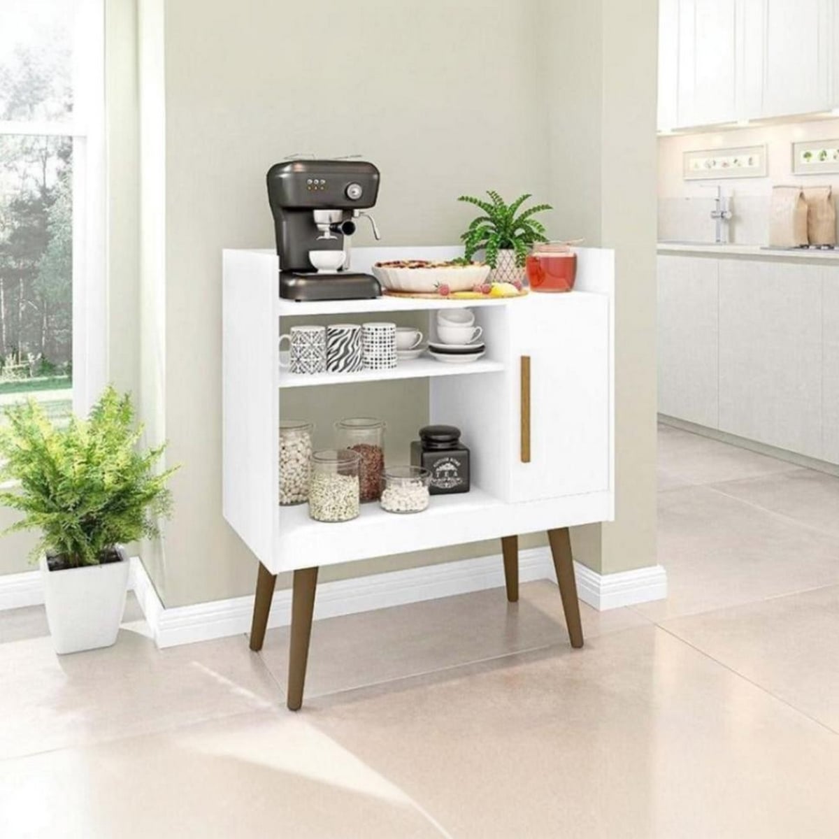 Modern Coffee Corner – White or Light Brown – 80 × 80 × 30 cm