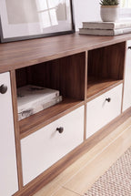 Lora Modern TV Unit – Wood & White 58 × 180–200 × 40  cm