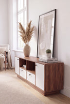 Lora Modern TV Unit – Wood & White 58 × 180–200 × 40  cm