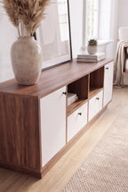Lora Modern TV Unit – Wood & White 58 × 180–200 × 40  cm