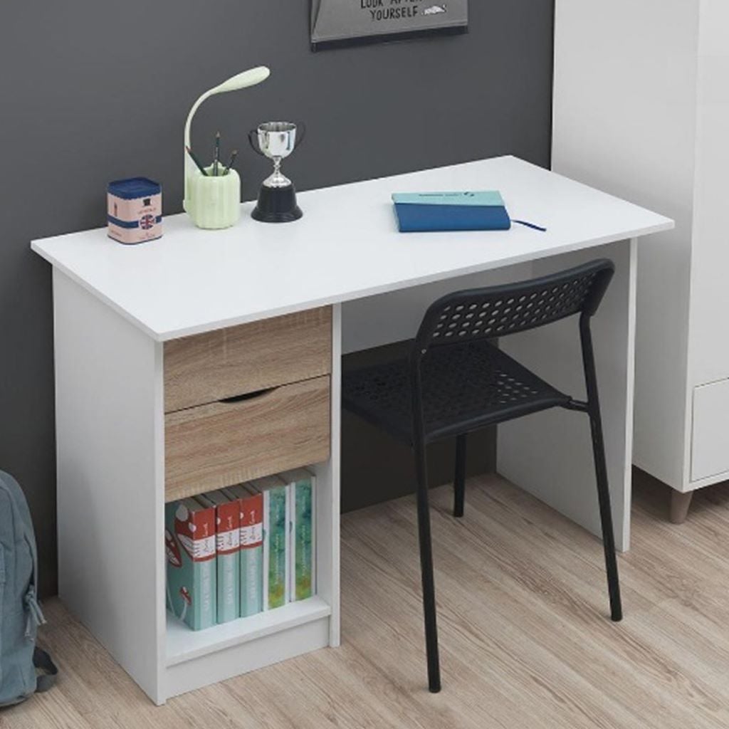 White and Beige MDF Desk – 73 × 100 × 50 cm