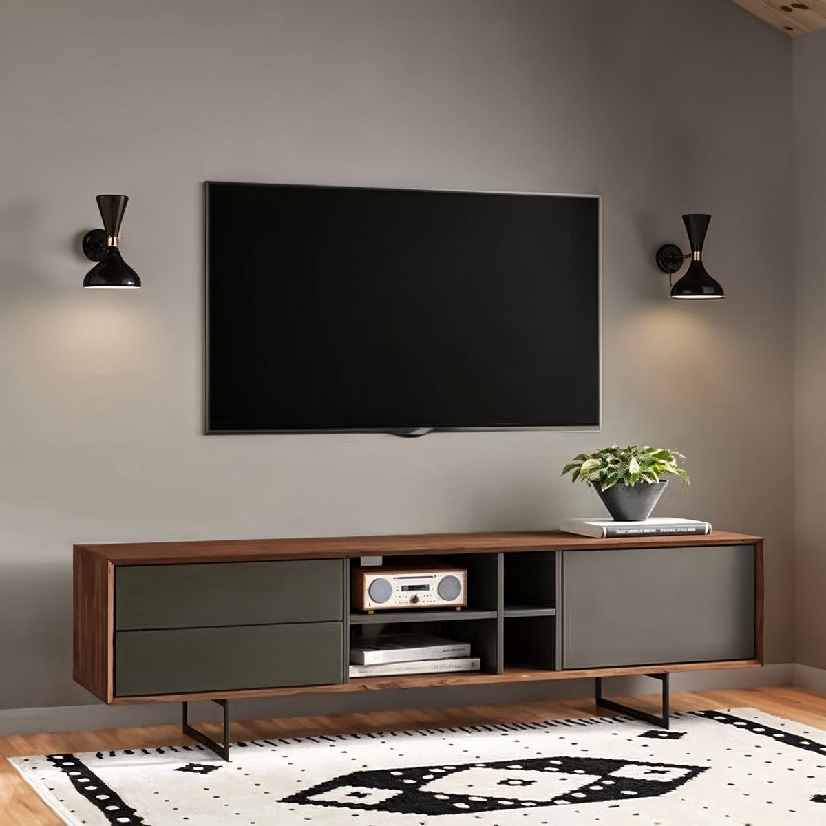 Alora TV Console – Brown & Dark Gray — 180 × 30 × 55 cm