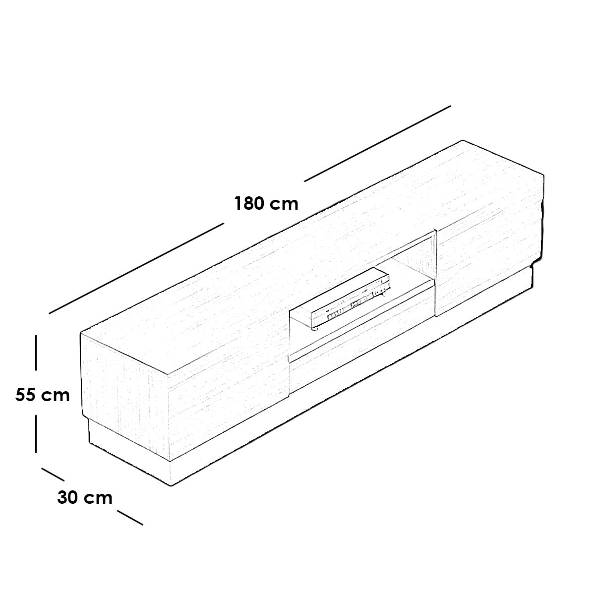Beige & White Spanish Wood TV Unit — 180 × 30 × 55 cm