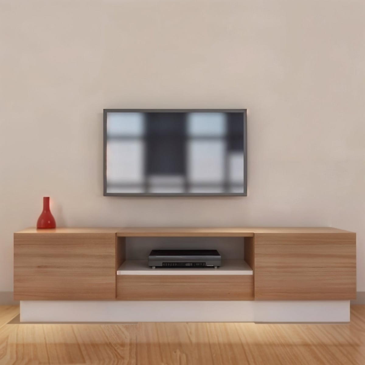 Beige & White Spanish Wood TV Unit — 180 × 30 × 55 cm