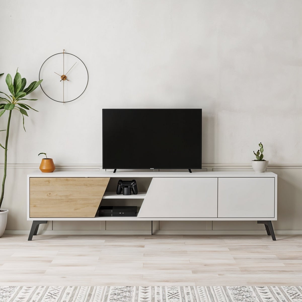 Spanish White & Beige TV Unit — 180 × 30 × 55 cm