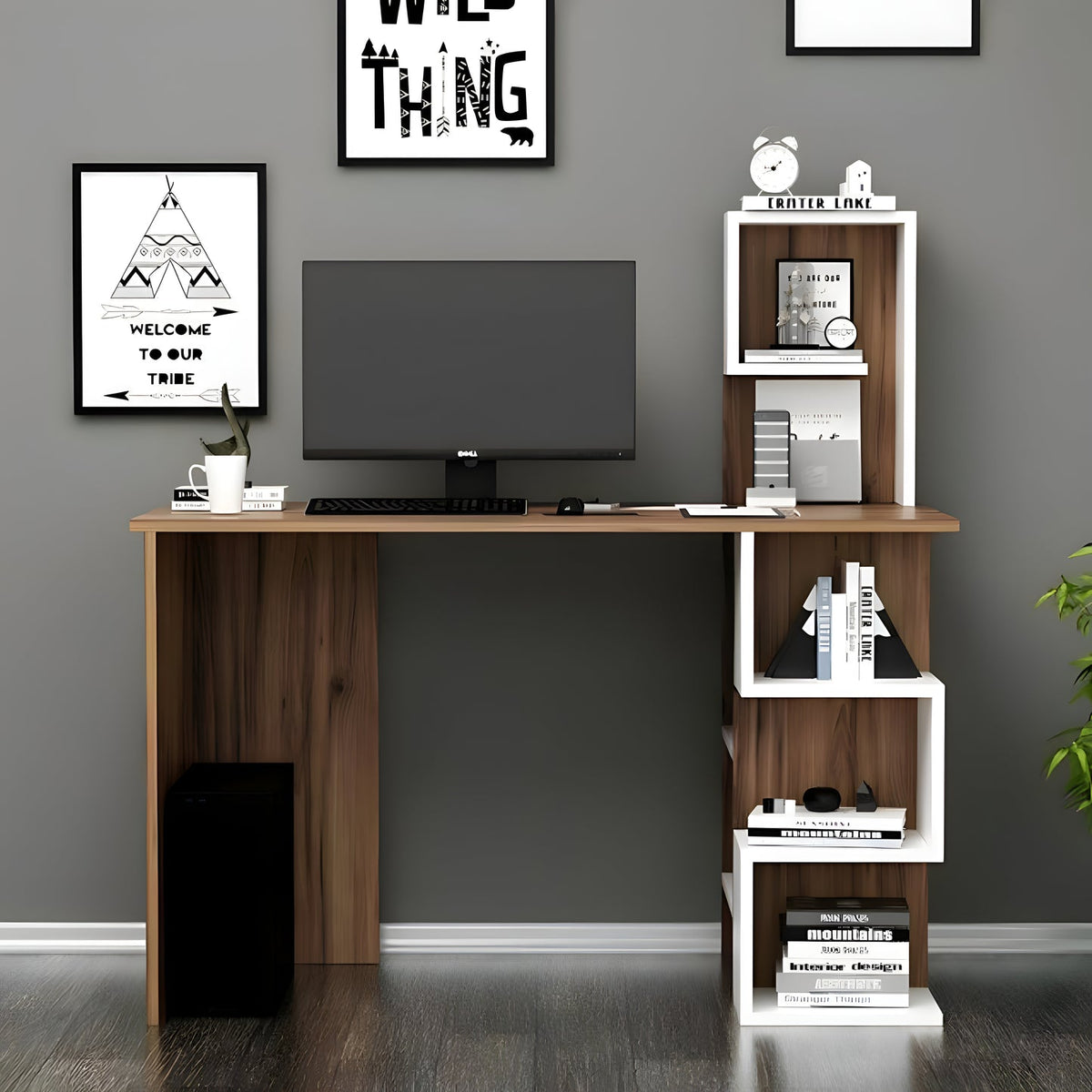 White & Wood Desk – 120 × 50 × 120 cm